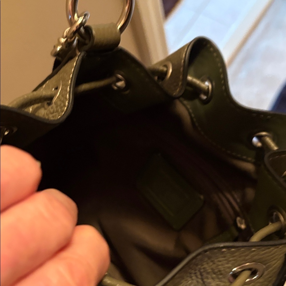Coach Dempsey Olive Pebbled Leather Drawstring Bucket BagF2132-C4100 - Picture 12 of 14